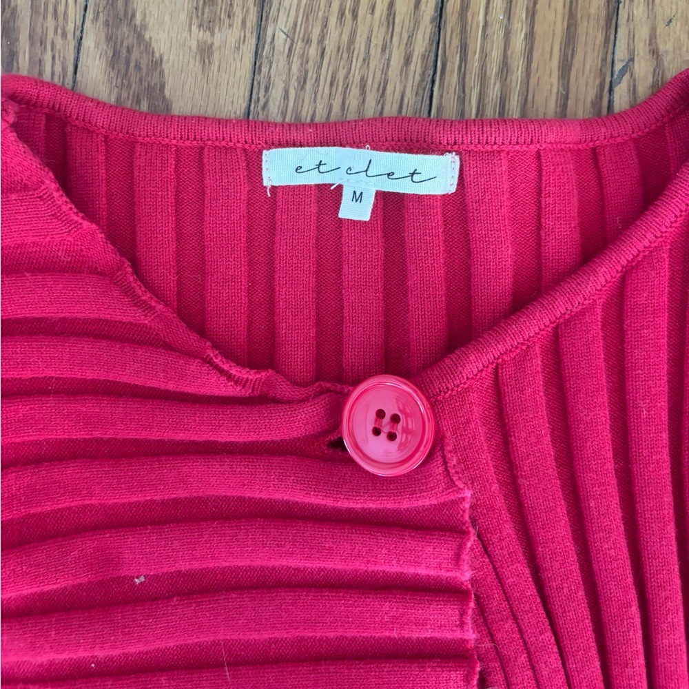 Etclet Red Ribbed Cardigan with Button - Picture 3 of 3